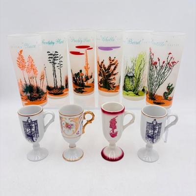 Vintage Frosted Highball & Ceramic Toddy Drink Glasses