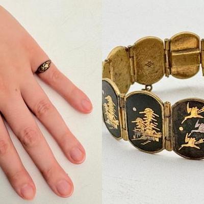Antique Japanese Damascene Bracelet & Antique Ring