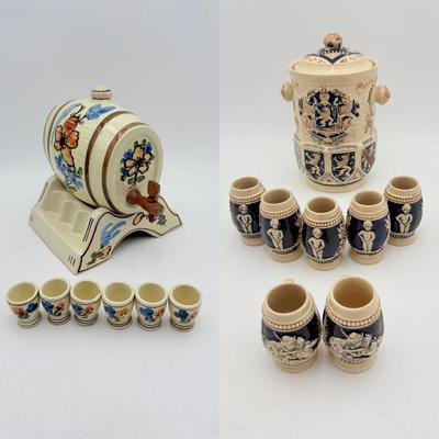 Vintage Vice German Style - Schnapps Barrel/Tobacco Pot/Shot Glasses