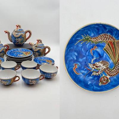 Gorgeous Vintage Moriage Porcelain Tea Set w/ Lithophane Cups!