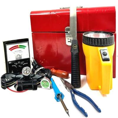 Vintage Red Climax Metal Utility Box Tool Kit - Mid-Century Electronics