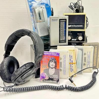 Vintage Audio: GE Micro Cassette Recorder, Panasonic Radio, Tapes and Headphones