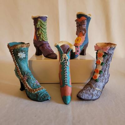 Vintage Victorian Style High Heel Resin Boot Figurines 