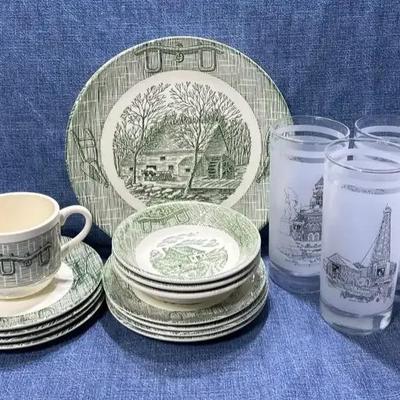Vintage Currier and Ives and Texas 150th Anniversary Norman Baxter Tumblers 