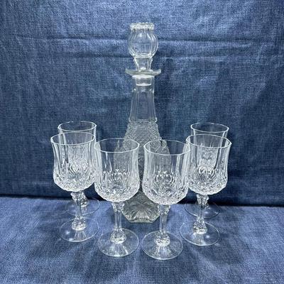 Vintage Cut Glass Decanter And Wine Goblets