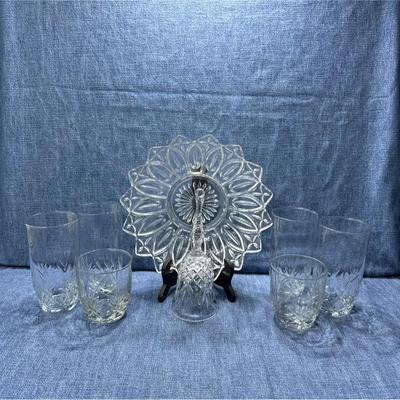 Crystal - E. Smith clear glass deviled egg and relish platter