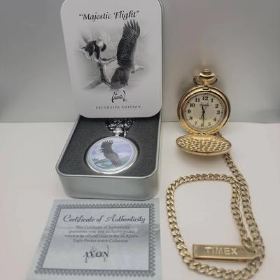 Avon Al Agnew "Majestic Flight" And Timex Indiglo Pocket Watches
