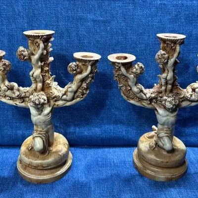 Resin Candelabra With Cherubs 