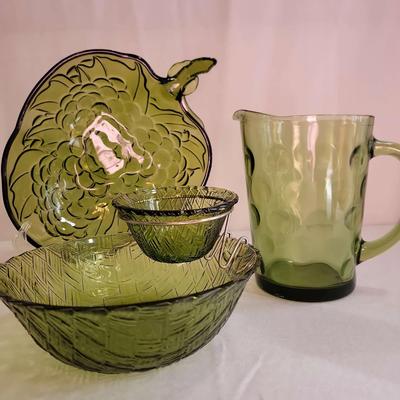 Vintage Green Glass Featuring Hazel Atlas And Indiana Glass 