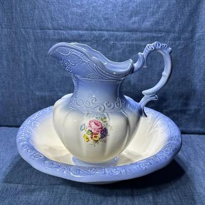 Vintage Ironstone Wash Basin And Pitcher