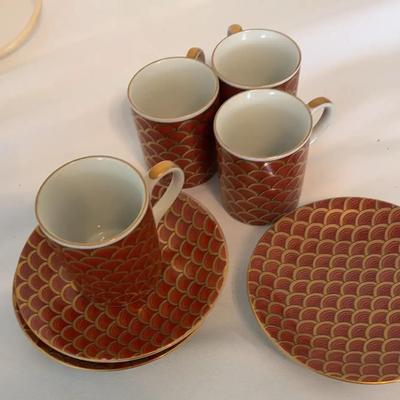 Asian Tea, Cups, And Saucers