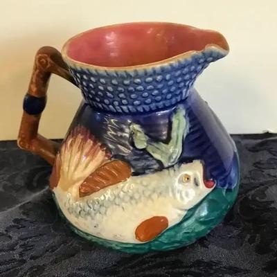 Vintage Shorter Majolica Fish Pitcher