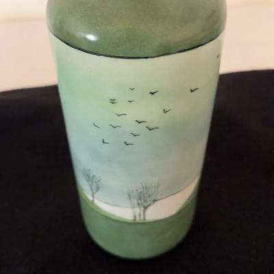 Green Landscape Vase Marked "Bavaria"