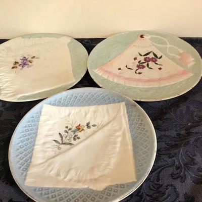 Three Vintage Blue Porcelain Napkin Plates