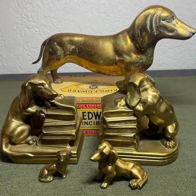 Pm craftsman brass figural bookends other dachshund collectibles