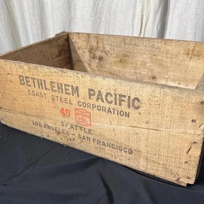 Vintage bethlehem steel corp seattle plant wooden box crate