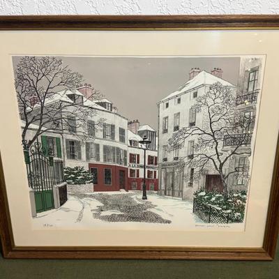 Lithograph print of a french street scene by artist denis paul noyer