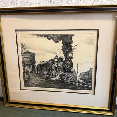 1978 original etching of a train by artist alan jay gaines