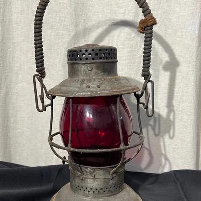 Vintage railroad railway lantern ruby red globe
