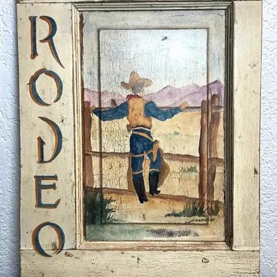 Rodeo" oil painting on door panel
