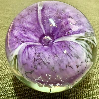 Studio art glass implosion style paperweight