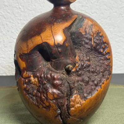Turned burl wood art vase
