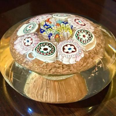 Concentric millefiori glass paperweight