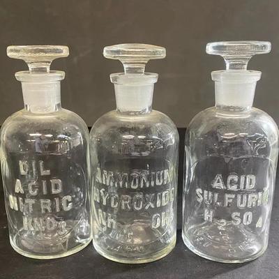 Embossed Laboratory Glass Reagent Bottles, Set Of 3