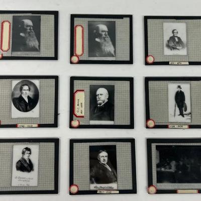 Vintage Glass Slides W/ Frames (9) Famous People
