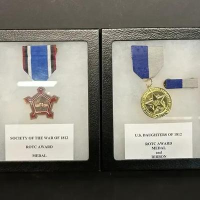 ROTC War Of 1812 And US Daughters Of 1812 Award Medals In Riker Mounts