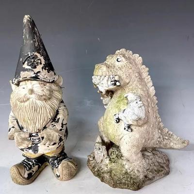 Garden Gnome With Dinosaur Garden Figurine