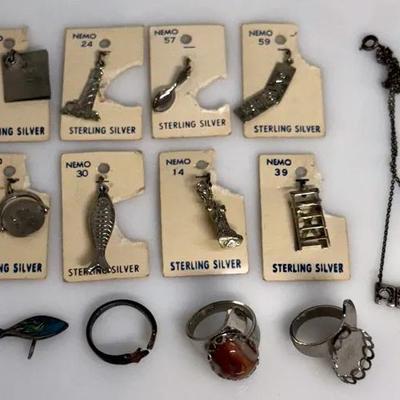 Vintage Sterling Silver Charms (8), Plus Rings & Other Jewelry Parts/Pieces
