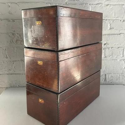 Three Vintage WEIS Mahogany File Boxes 