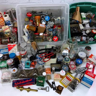 Large Grouping Of Hardware, Nails, Screws, Small Parts, Etc