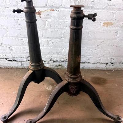 Antique Industrial Cast Iron Drafting Table Bases (2) With Posts Eagle & Other