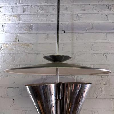 MCM Space Age/Atomic Chrome Ceiling Fixture W/ 3 Conical Lamps 