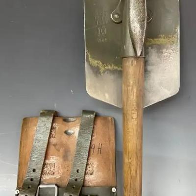 1964 Military Entrenching Shovel With Leather Cover, Germany 