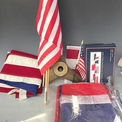 Eight Assorted America And British Flags With Flag Holder