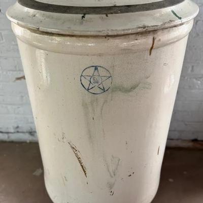 Rare 50-Gallon Star Pottery Double Stamped Stoneware Crock W/ Original Lid