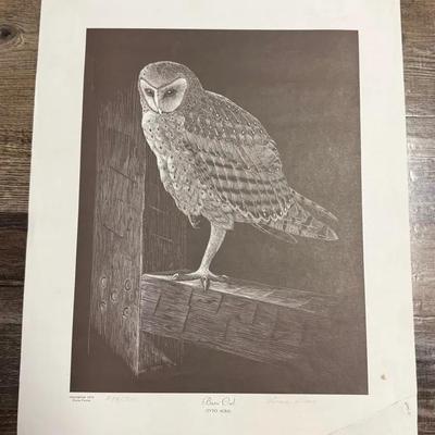 1973 Diane Pierce ‘Barn Owl’ Print, Pencil Signed & Numbered 278/500