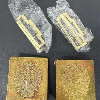 Pair (2) Vintage Spanish Military Belt Buckles With New Loop Fittings
