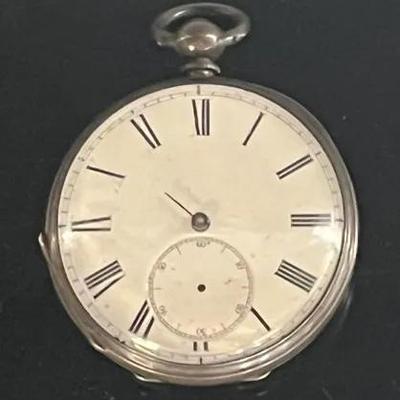 Antique Pink Silver Pocket Watch with Guilloche Back and Key