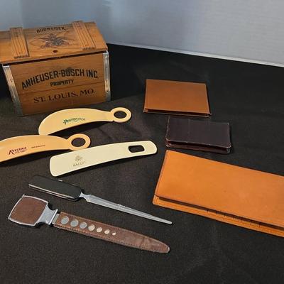 Vintage Office Supplies - Anheuser Busch Notes, Letter Openers, Leather Checkbook & Wallets