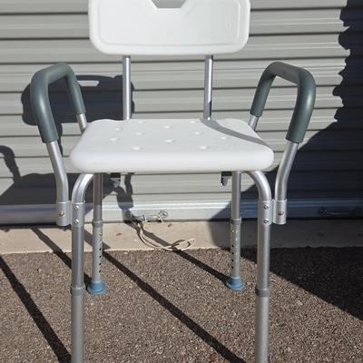 Height Adjustable Shower Mobility Chair - White & Gray, Plastic, Backrest & Arms, Bathing