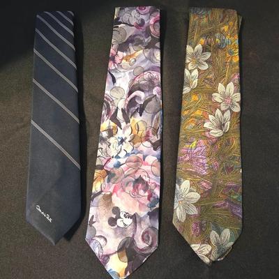 Mens Womens Ties Neckties - Oscar de la Renta, (2) Floral Patterns, Mickey Mouse, Disney