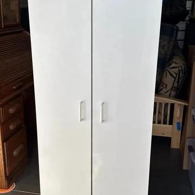 Tall White Storage Cabinet w/ Doors - 5 Shelves