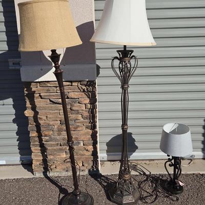 Lamps! (2) Floor Lamps, (1) Metal Table Lamp