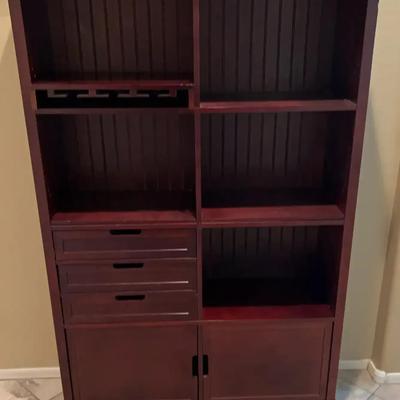 Cherry Wood Living Room / Kitchen Bar Rack / Hutch Storage Unit - Adjustable Shelves