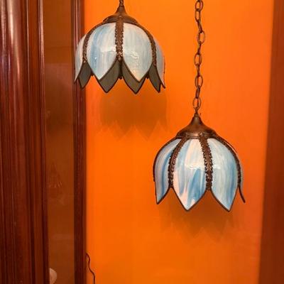 Currently on Ebay! Bidding ends Feb 5 at 2:48pm. Search: "MCM Pair of 8 Panel Hanging Tulip Slag Lamps In Blue"