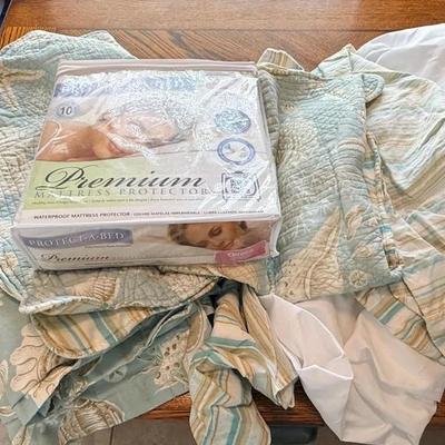 Coastal Shams, Bedding With Queen Size Mattress Protector 